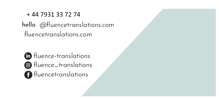 Phone number, email address and social media handles for Fluence Translations